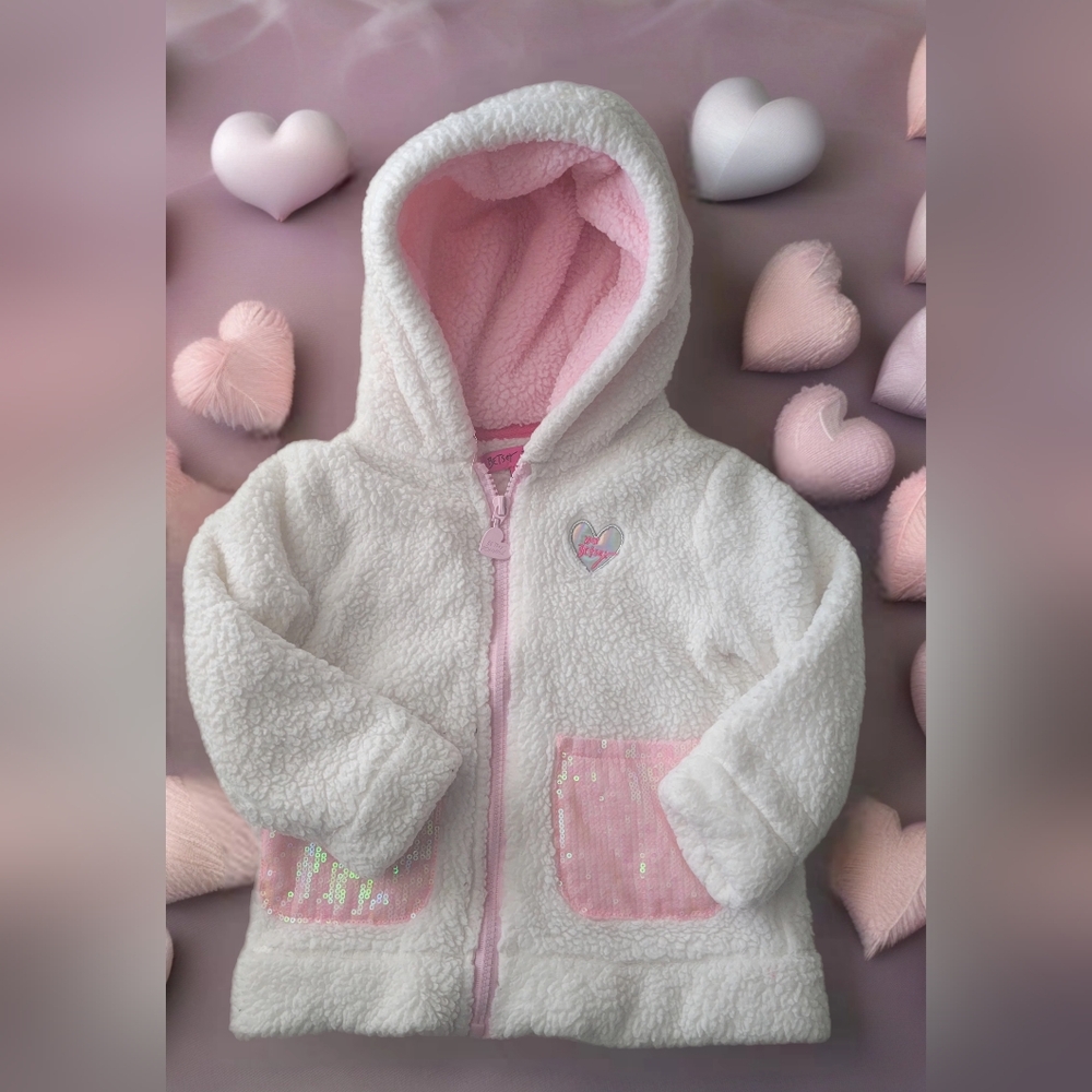 Betsey Johnson Cute Sherpa Sweater Jacket Hoodie Full Zip Sz 2T